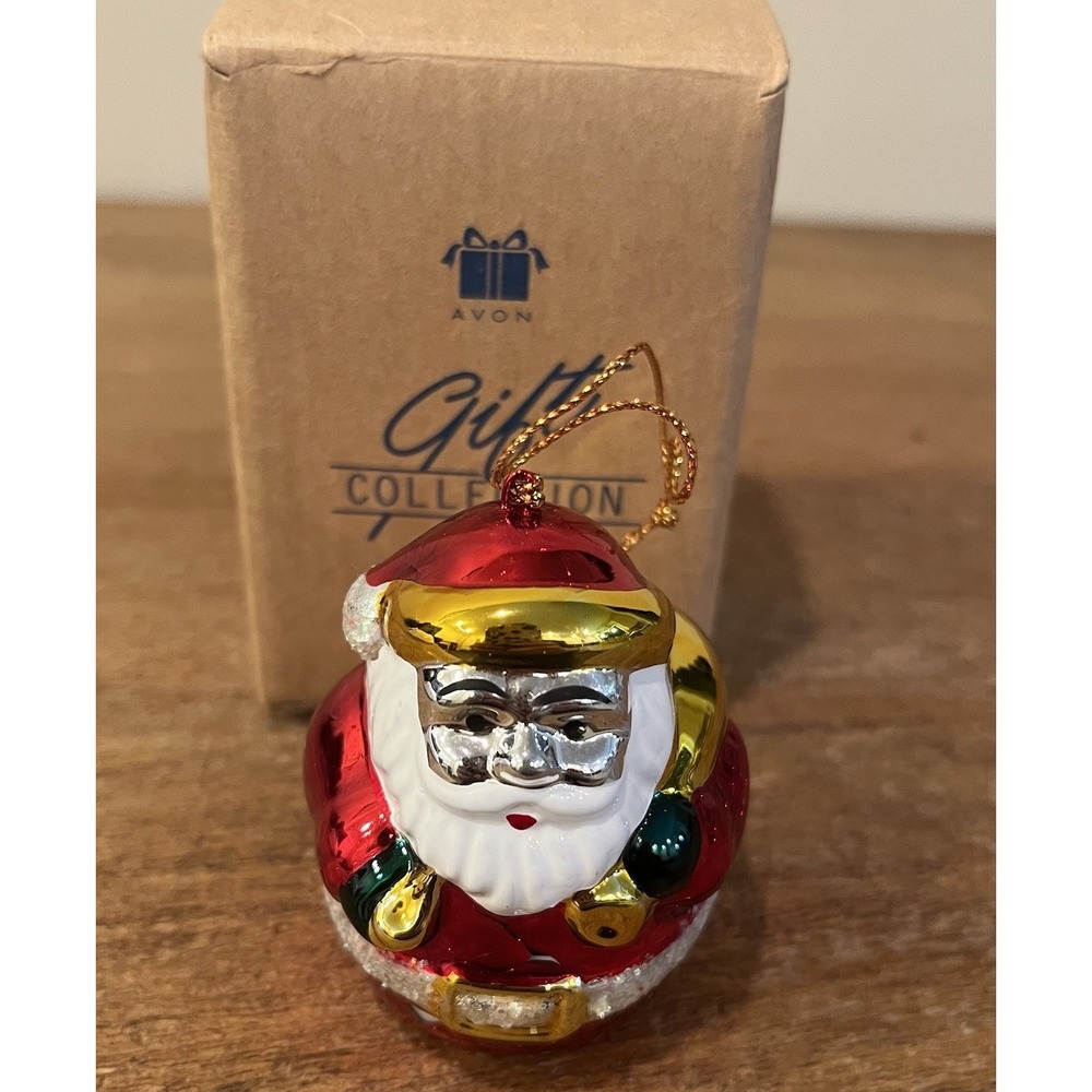 Vintage 1998‎ Avon Brilliant Festive Santa Glass Christmas Ornament with Box